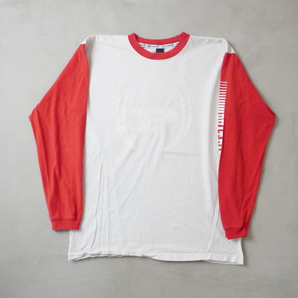 Vintage Phat Farm Long Sleeve T-Shirt Medium Mens 90s White Red USA Made Hip Hop